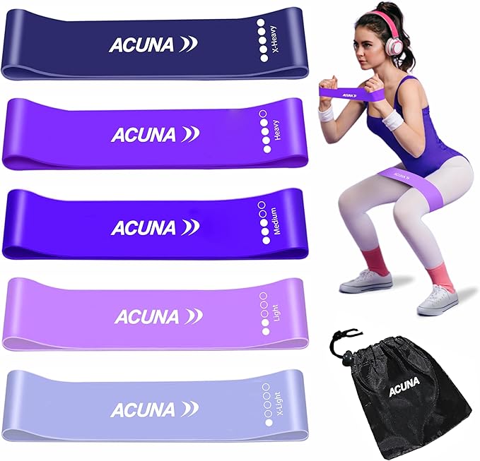 ACUNA Resistance Bands set for home workouts, featuring 5 levels of resistance for versatile exercise and easy portability.