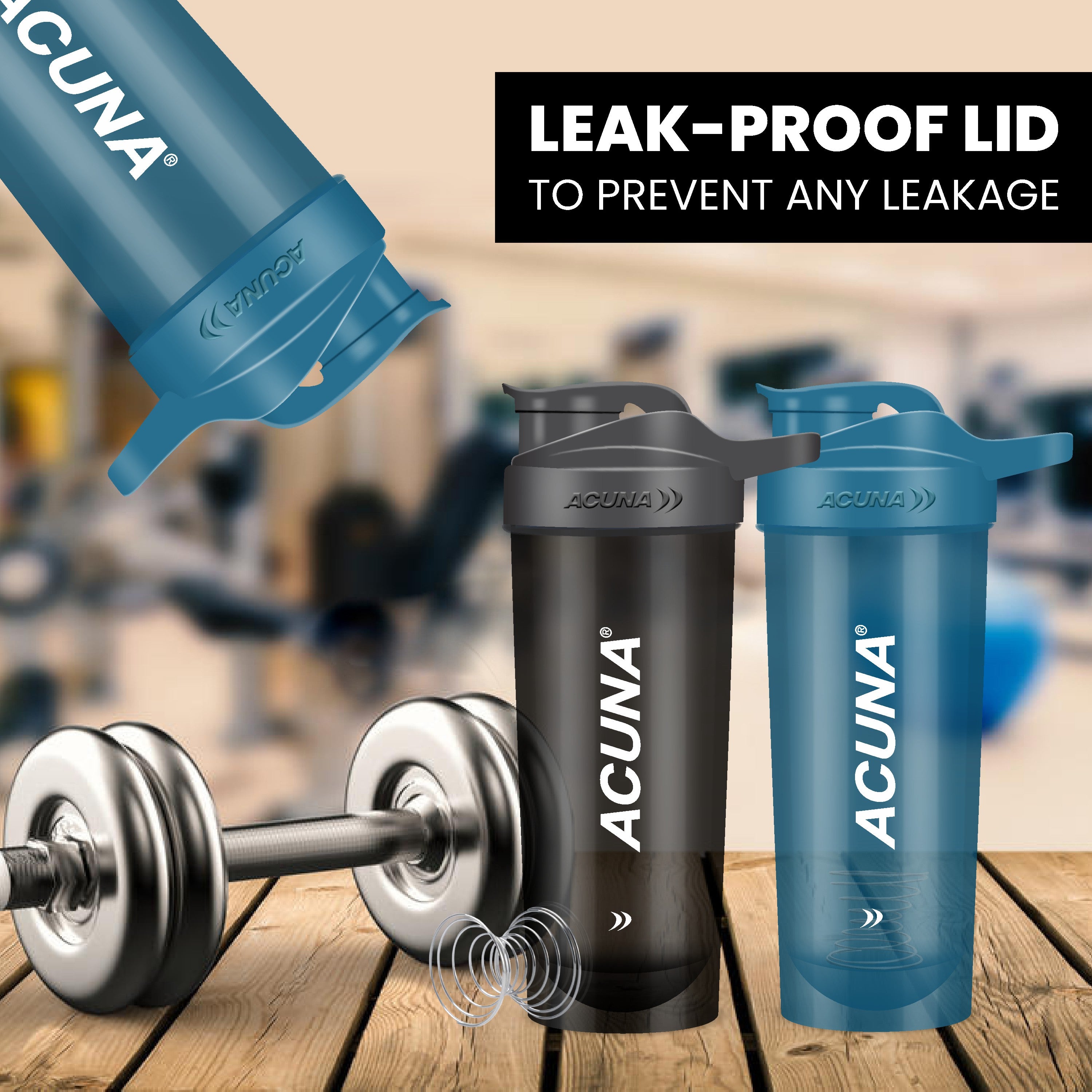 Leak-proof lid of the Acuna Gym Shaker Bottle, designed to prevent spills during workouts and on-the-go use.