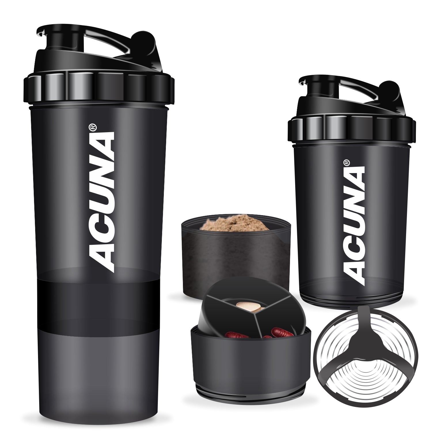 Acuna Pro Blender with two cups and a shaker, perfect for fitness enthusiasts on the go.