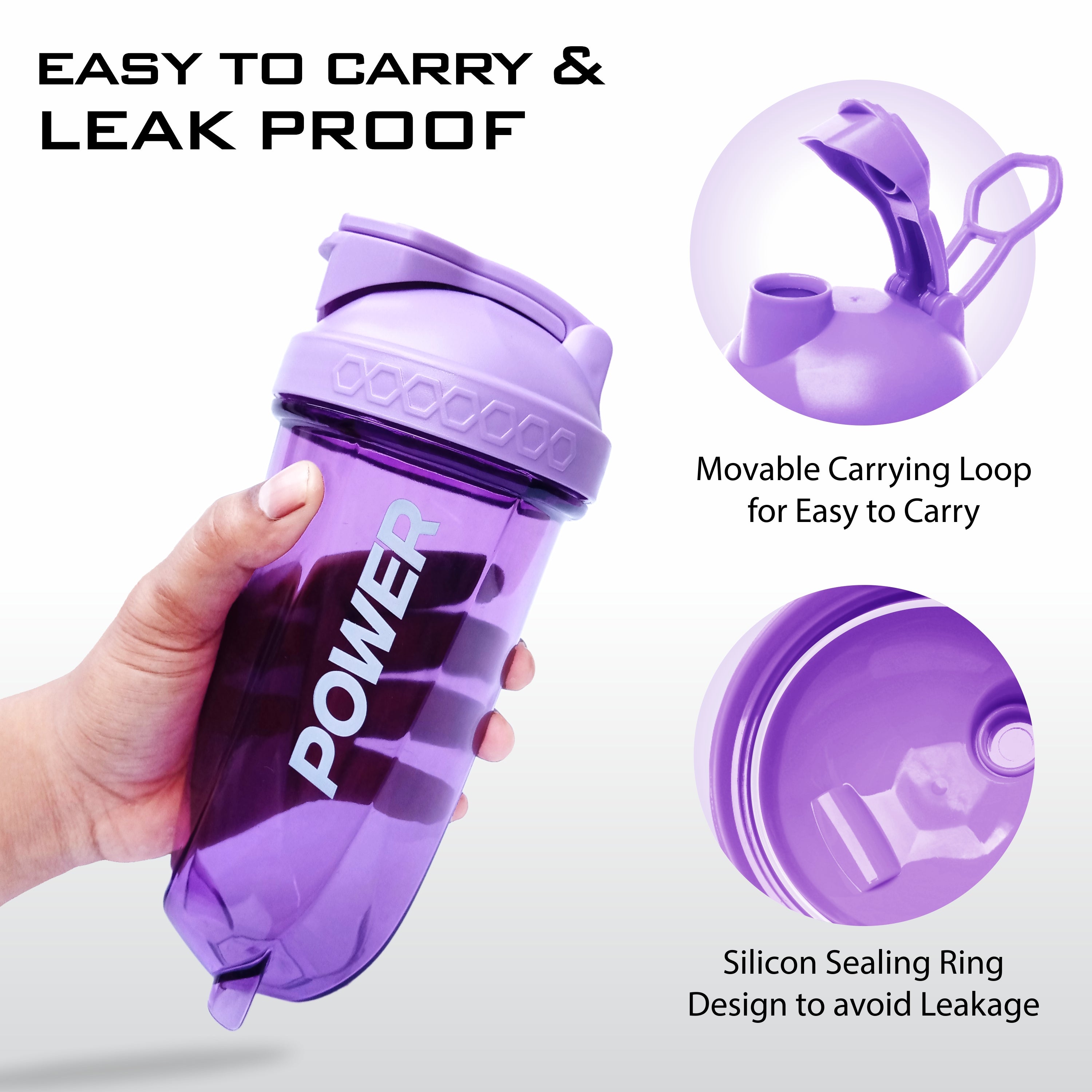 Acuna Premium Shaker Bottle in purple, 600ML capacity, stylish and durable, ideal for workouts and hydration needs.