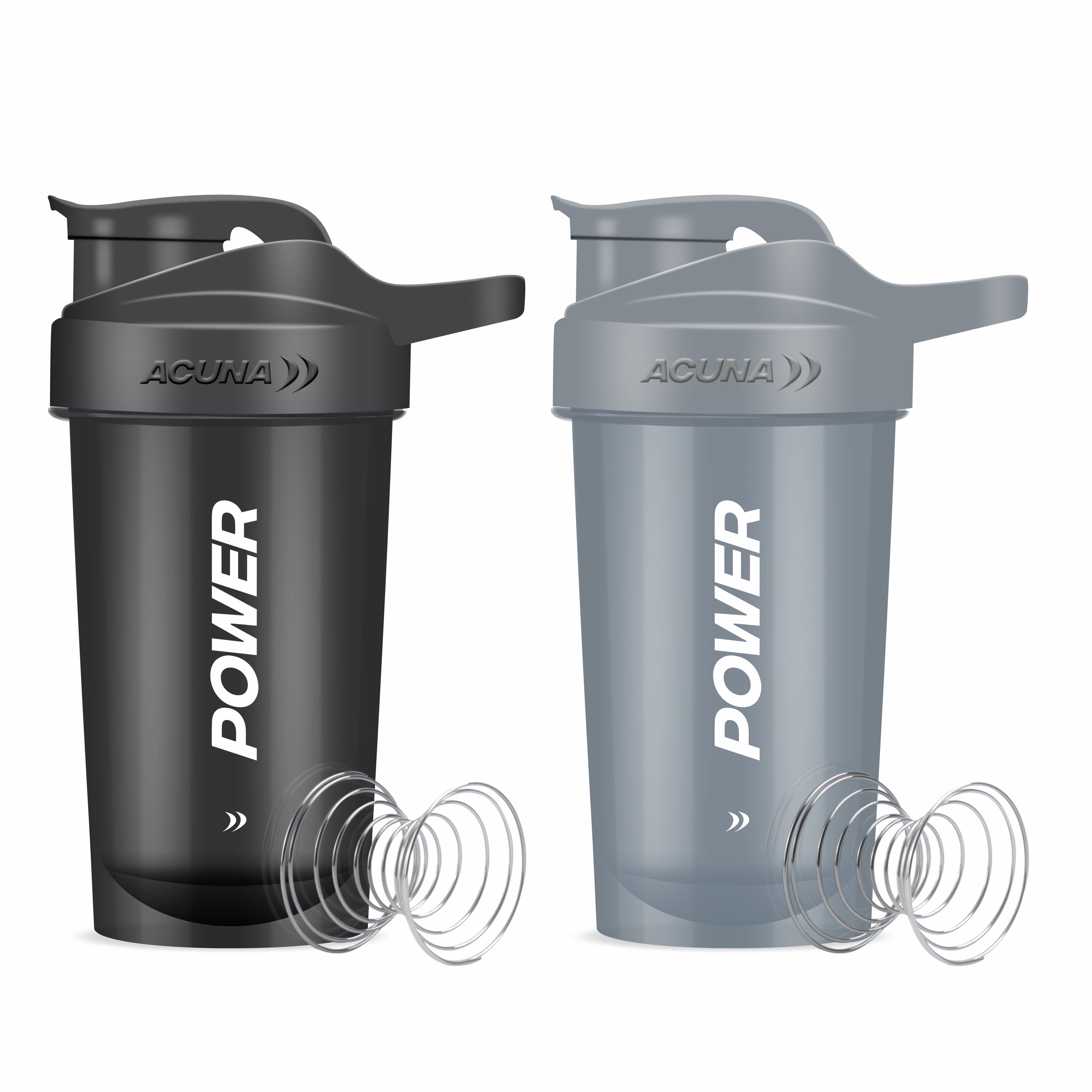 Acuna Blender Shaker Bottle features a striking design in two colors, highlighting the word "Power" to symbolize strength and performance.