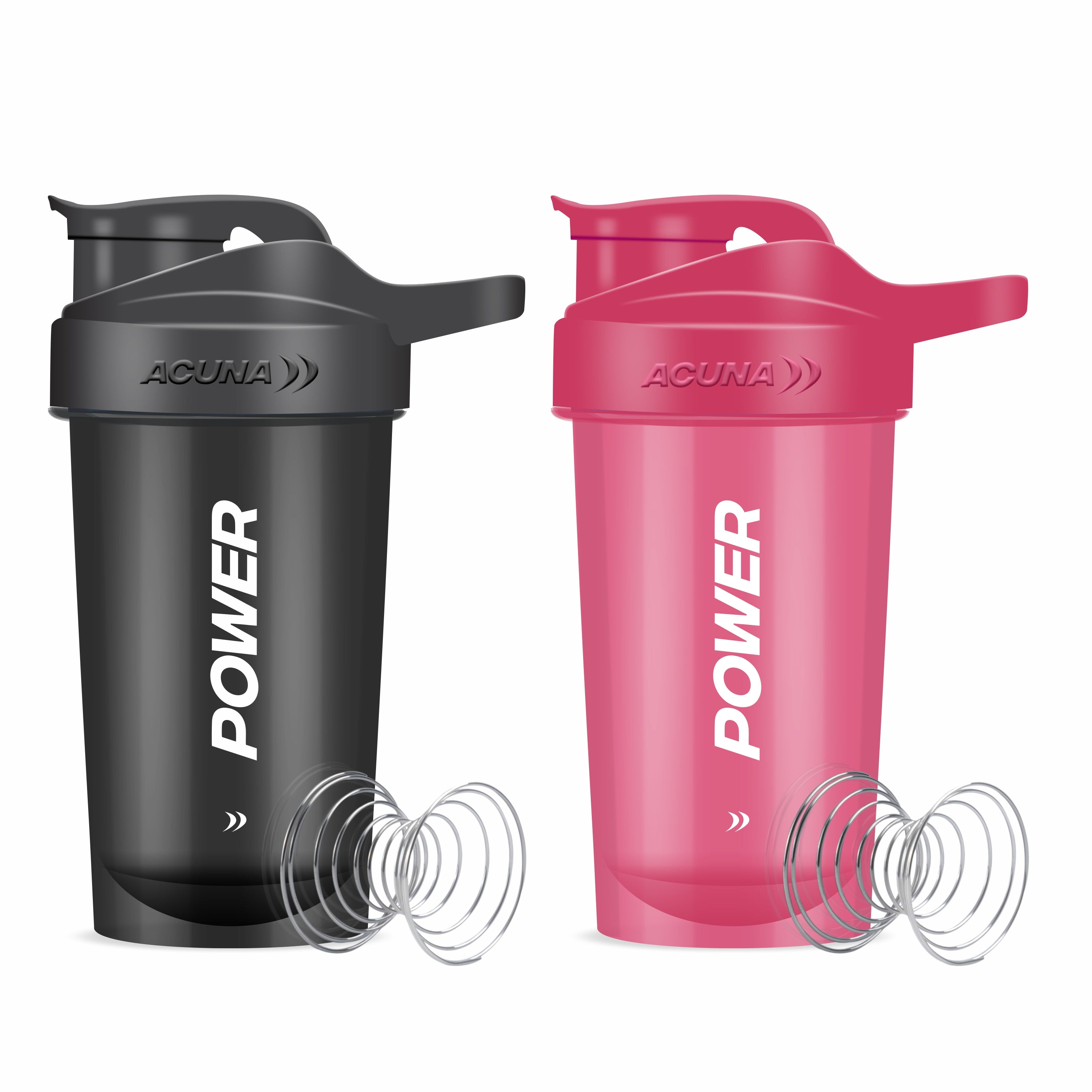 Black and pink Power Series Shaker Bottle, featuring the word "Power," designed for fitness with a leak-proof lid.