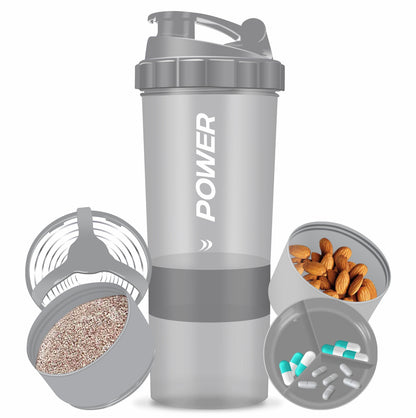 Power Compartment Shaker Bottle - 3 Layered (600ML)