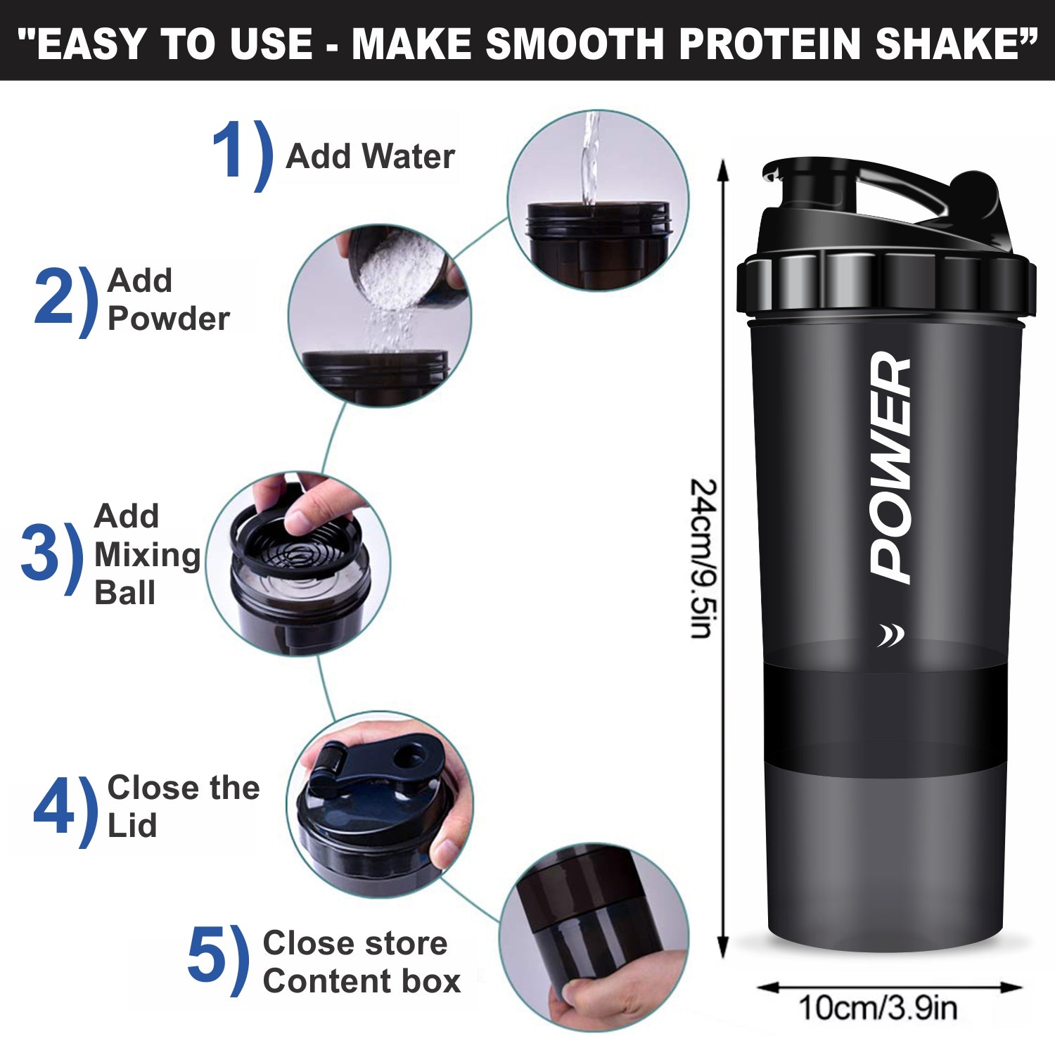 Power Compartment Shaker Bottle - 3 Layered (600ML)