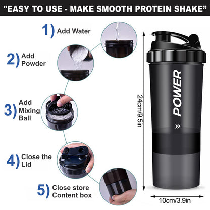 Power Compartment Shaker Bottle - 3 Layered (600ML)