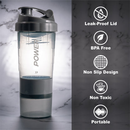 Power Compartment Shaker Bottle - 600ML (Pack of 2)