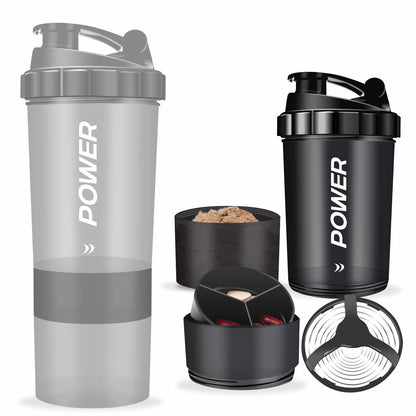 Power Compartment Shaker Bottle - 600ML (Pack of 2)