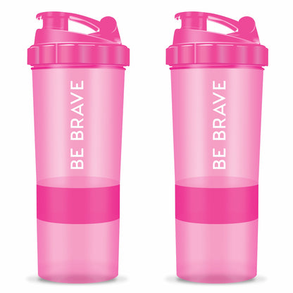 Compartment Shaker Bottle - BE BRAVE (Pack of 2) 600 ML