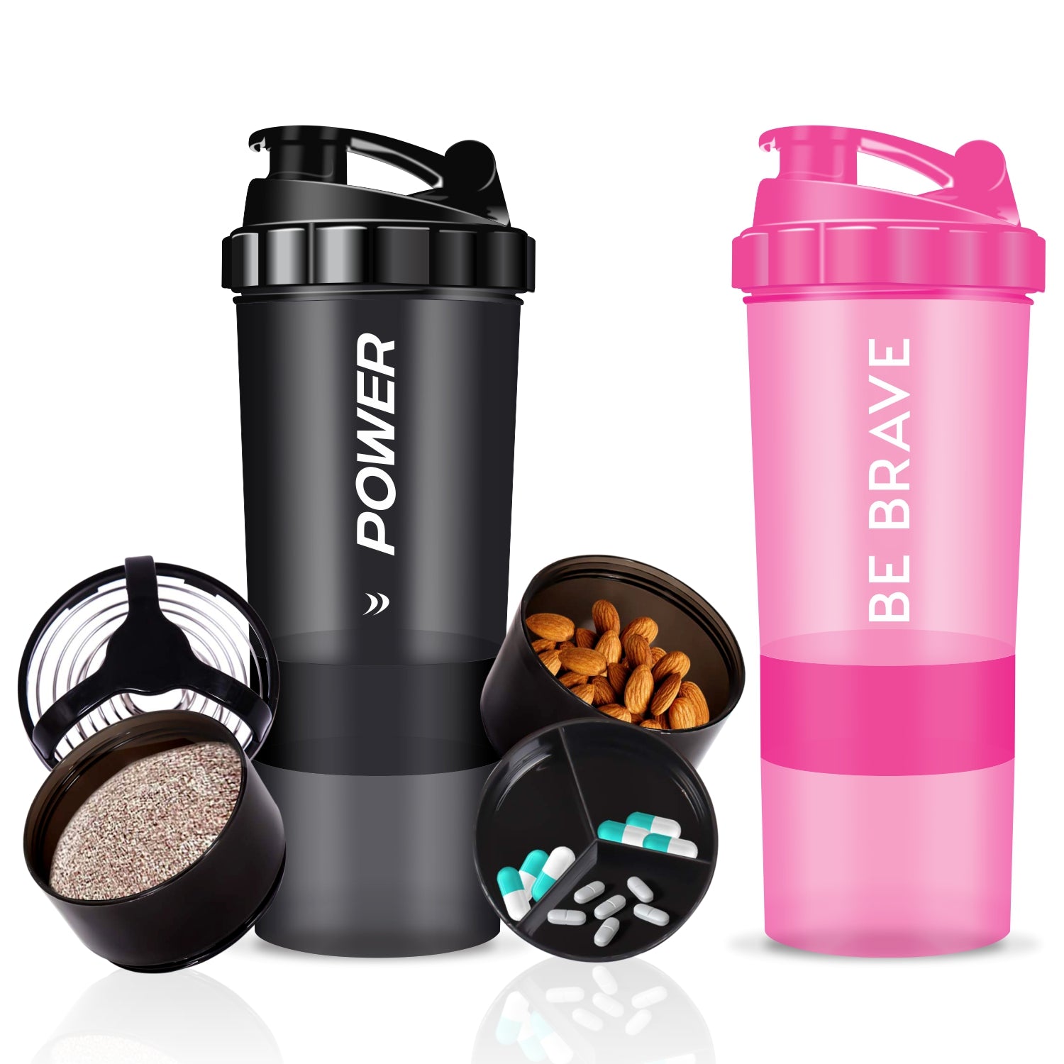 Power Compartment Shaker Bottle - 600ML (Pack of 2)