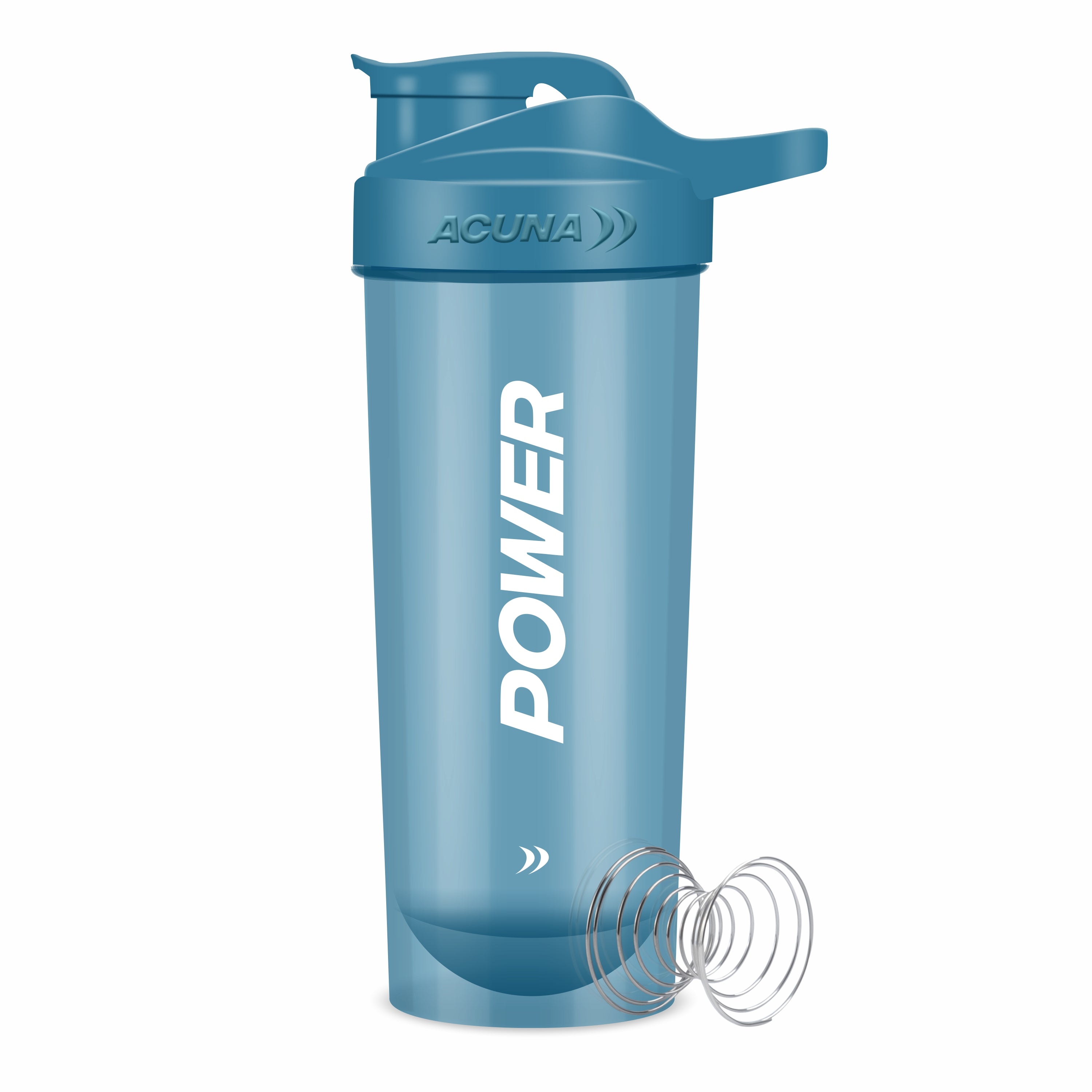 Blender power shaker bottle with a blue lid, designed for fitness enthusiasts, made from BPA-free materials for safety.