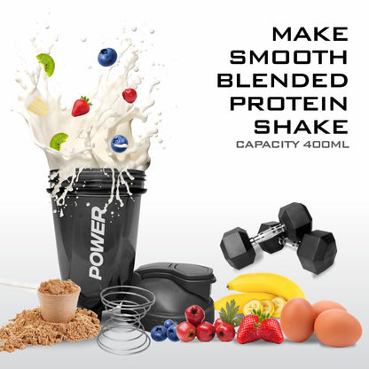 A premium blender featuring a modern design, ideal for mixing supplements and shakes, catering to fitness enthusiasts' demands.