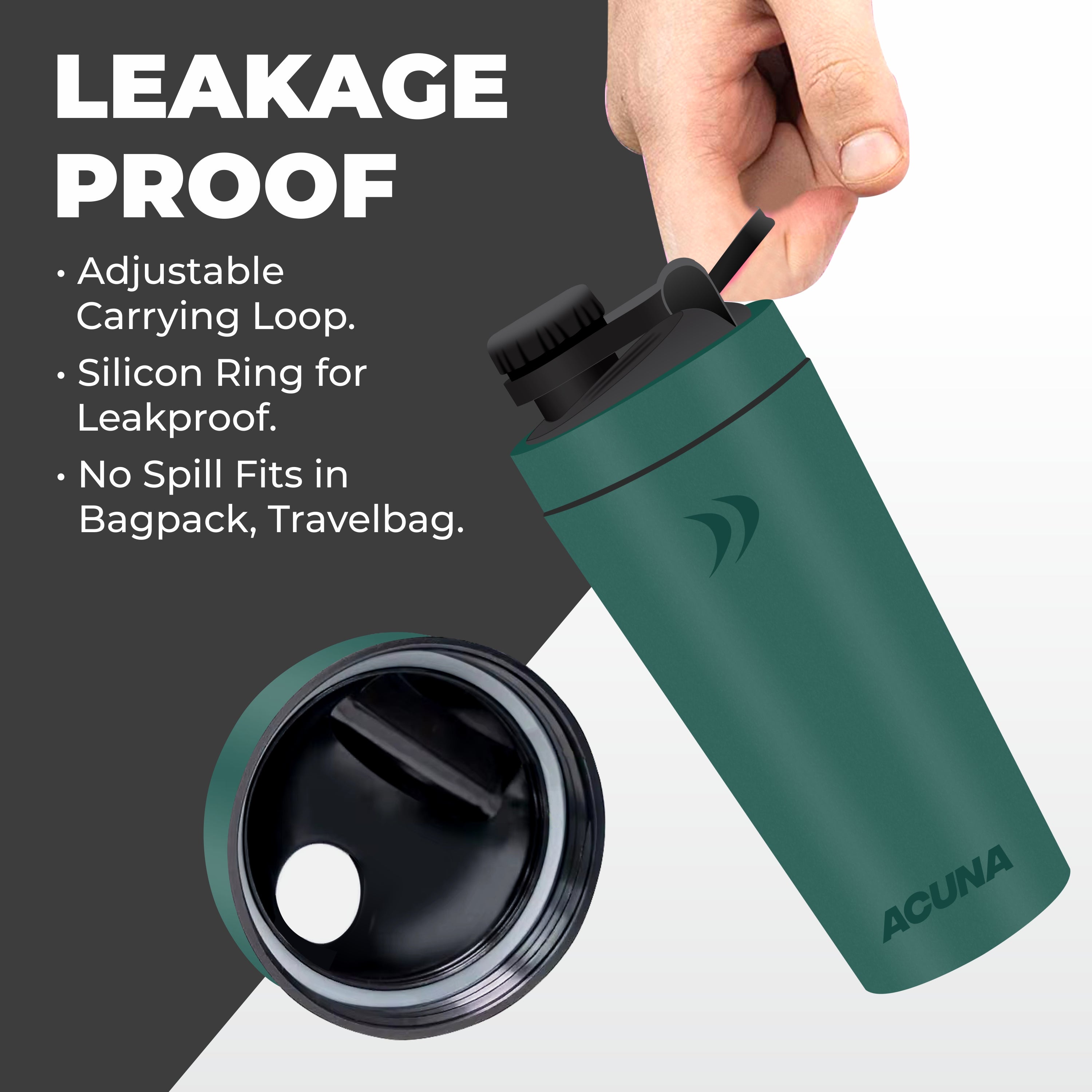 A durable stainless steel bottle featuring a leak-proof design is perfect for enjoying drinks without spills.