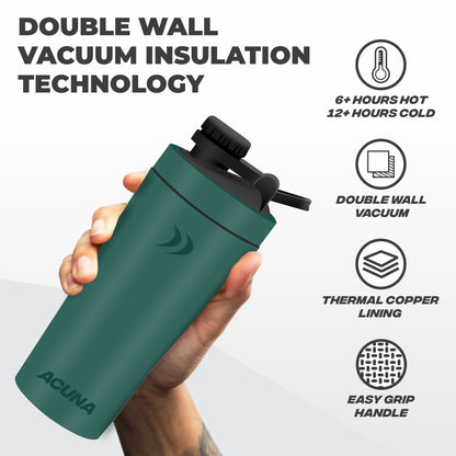 Double wall vacuum insulation technology is featured in Acuna Stainless Steel Shaker Bottles, enhancing temperature control and durability.

